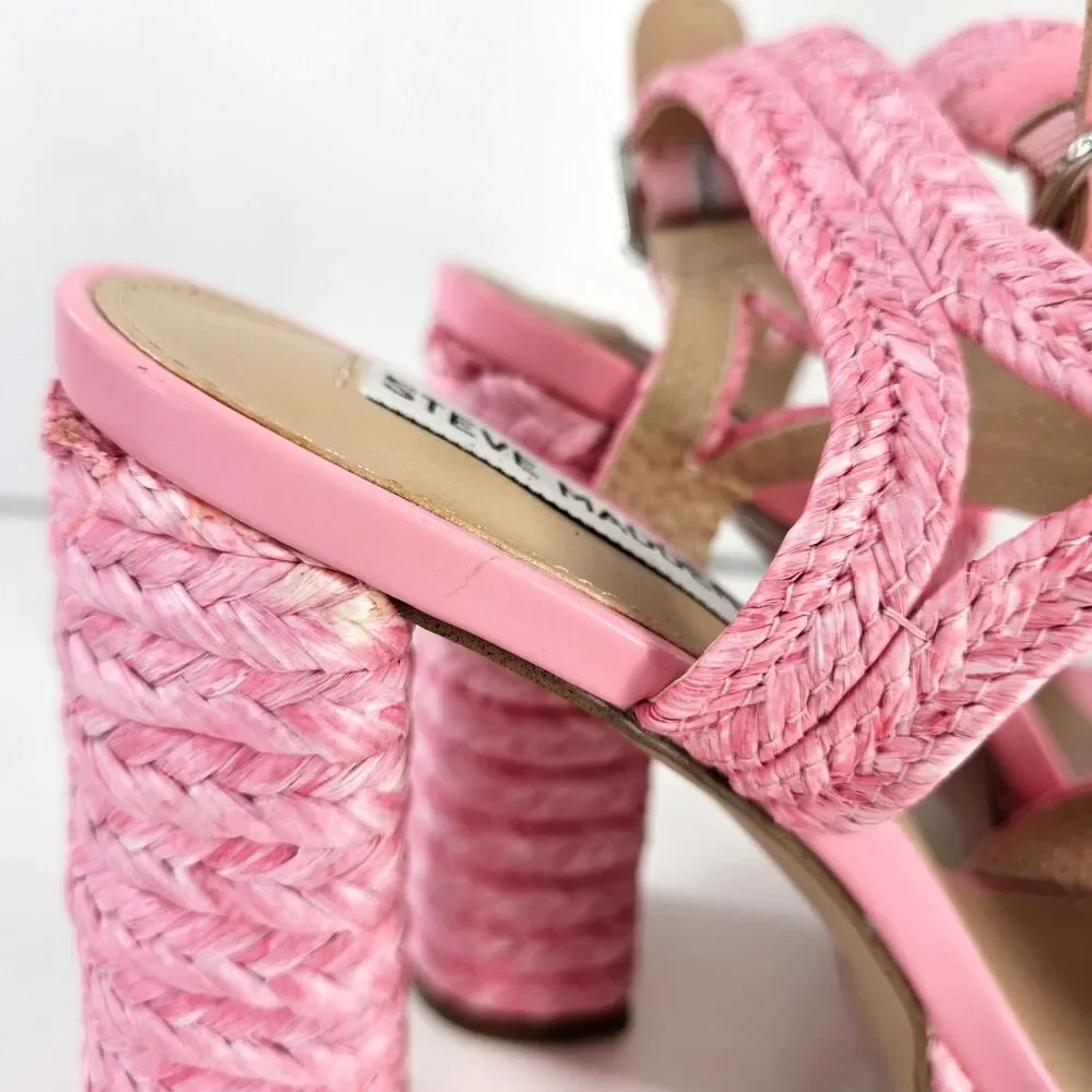 Steve Madden Lombardo Heeled Sandal Pink Raffeta Platform Buckle Ankle Strap W8 - Picture 10 of 16